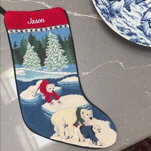 L.L. Bean Red and Blue Polar Bear Holiday Stocking